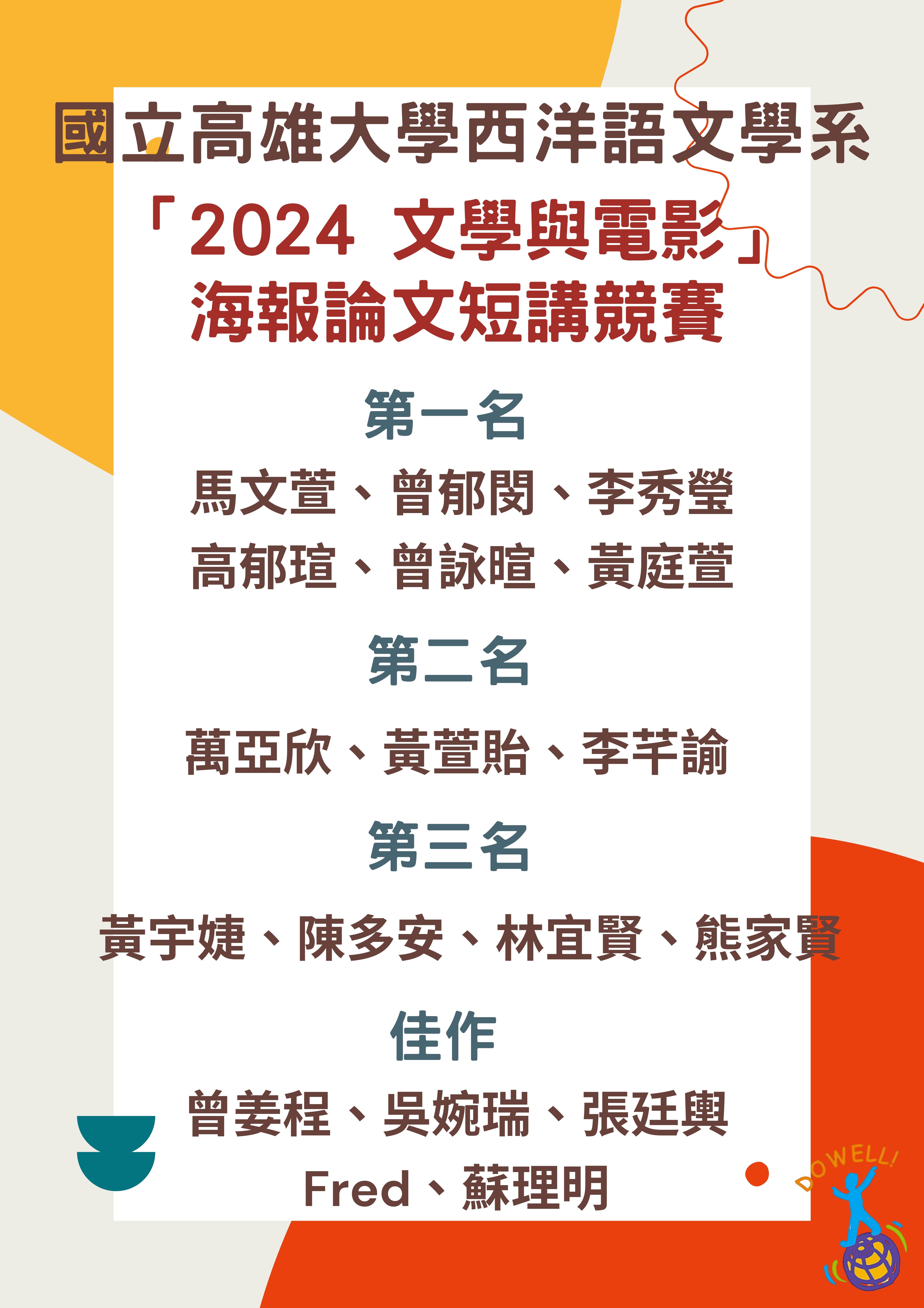 2024文學與電影海報論文短講競賽名次公告