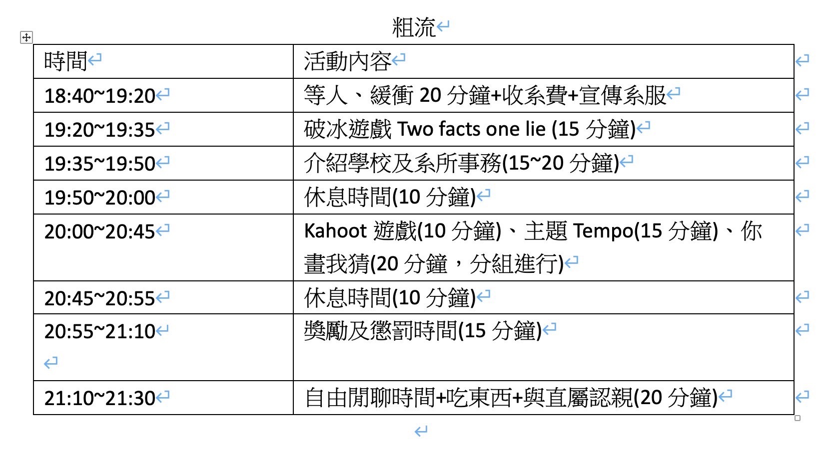 115級西語系 迎新晚會活動流程