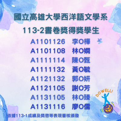 113-2西語系書卷獎名單圖片